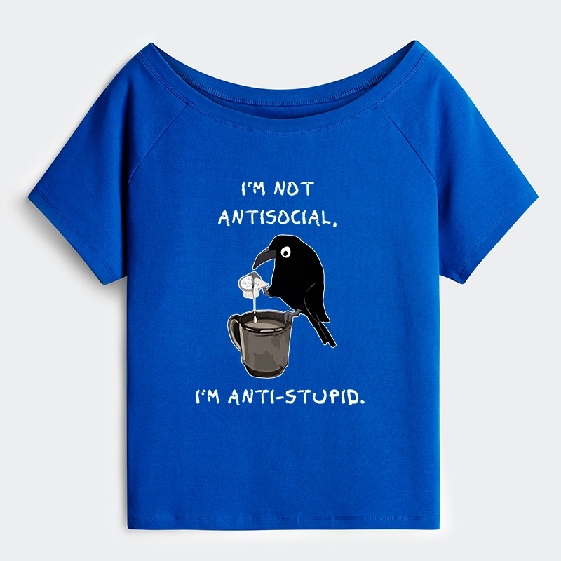 Tokyo-Tiger Cool Crow Sips Calm Coffee Alone Off Shoulder T-Shirt