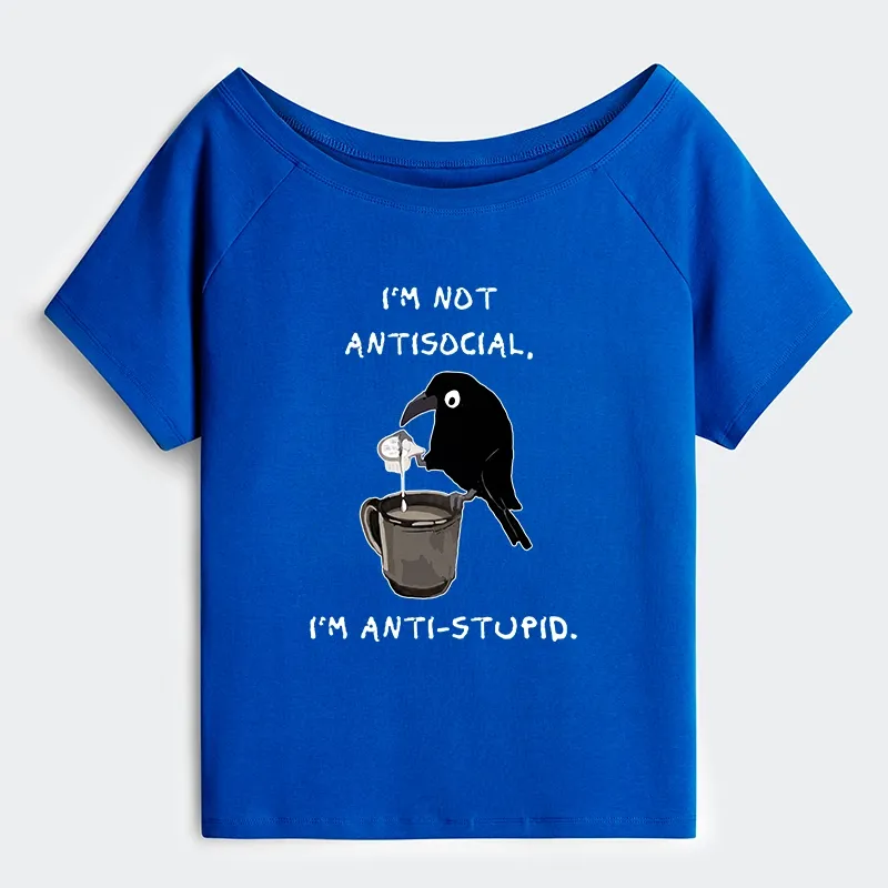 Tokyo-Tiger Cool Crow Sips Calm Coffee Alone Off Shoulder T-Shirt Sale