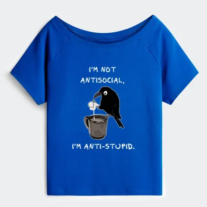 Tokyo-Tiger Cool Crow Sips Calm Coffee Alone Off Shoulder T-Shirt
