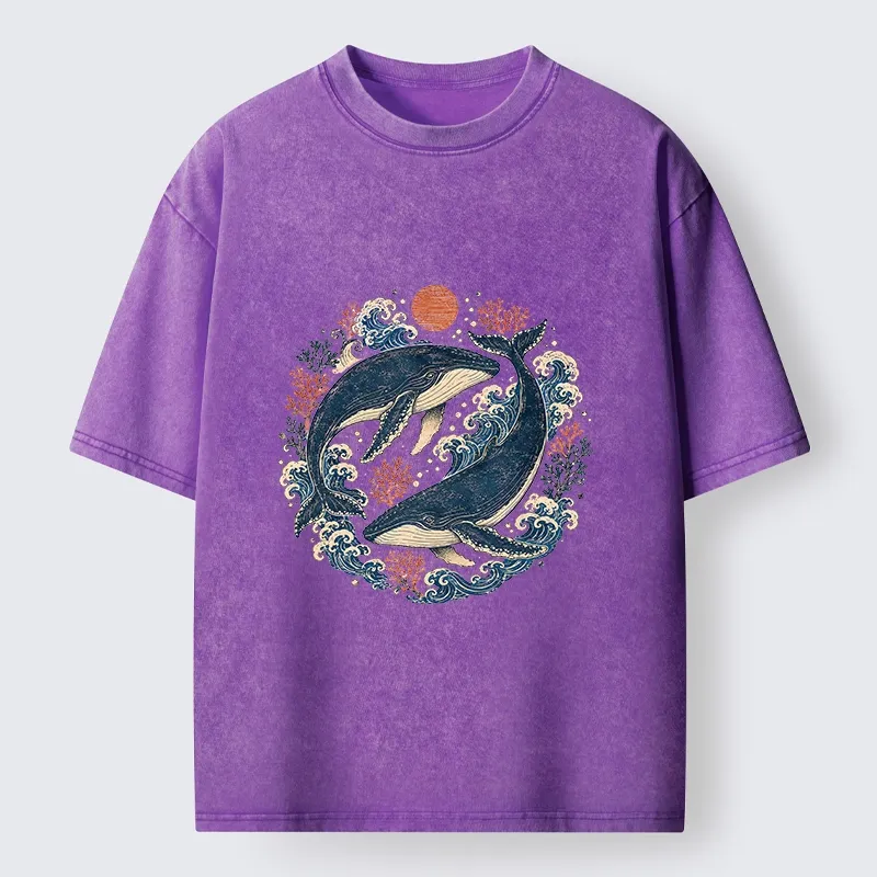 Tokyo-Tiger Twin Whale Wave Ukiyo Washed T-Shirt