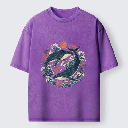 Tokyo-Tiger Twin Whale Wave Ukiyo Washed T-Shirt