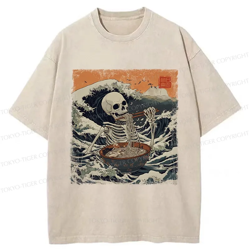 Tokyo-Tiger Ramen Lover Skeleton Washed T-Shirt