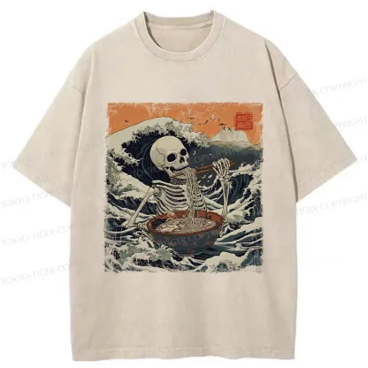 Tokyo-Tiger Ramen Lover Skeleton Washed T-Shirt