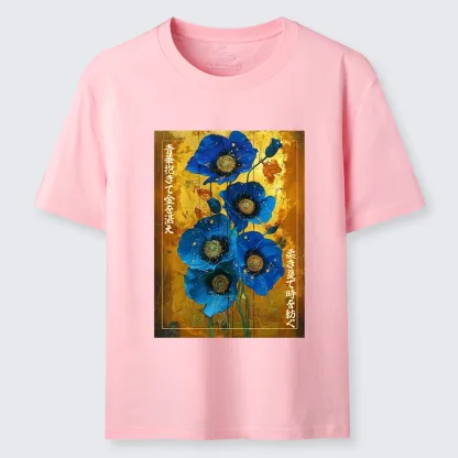 Tokyo-Tiger Shiny Blue Flower Warm Golden Background Classic T-Shirt