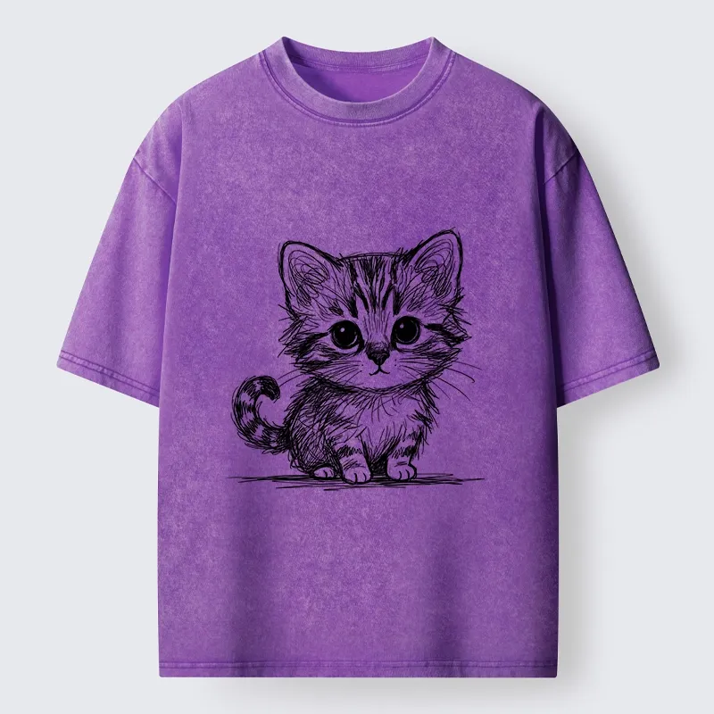 Tokyo-Tiger Black Ink Baby Cat Washed T-Shirt