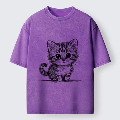 Tokyo-Tiger Black Ink Baby Cat Washed T-Shirt