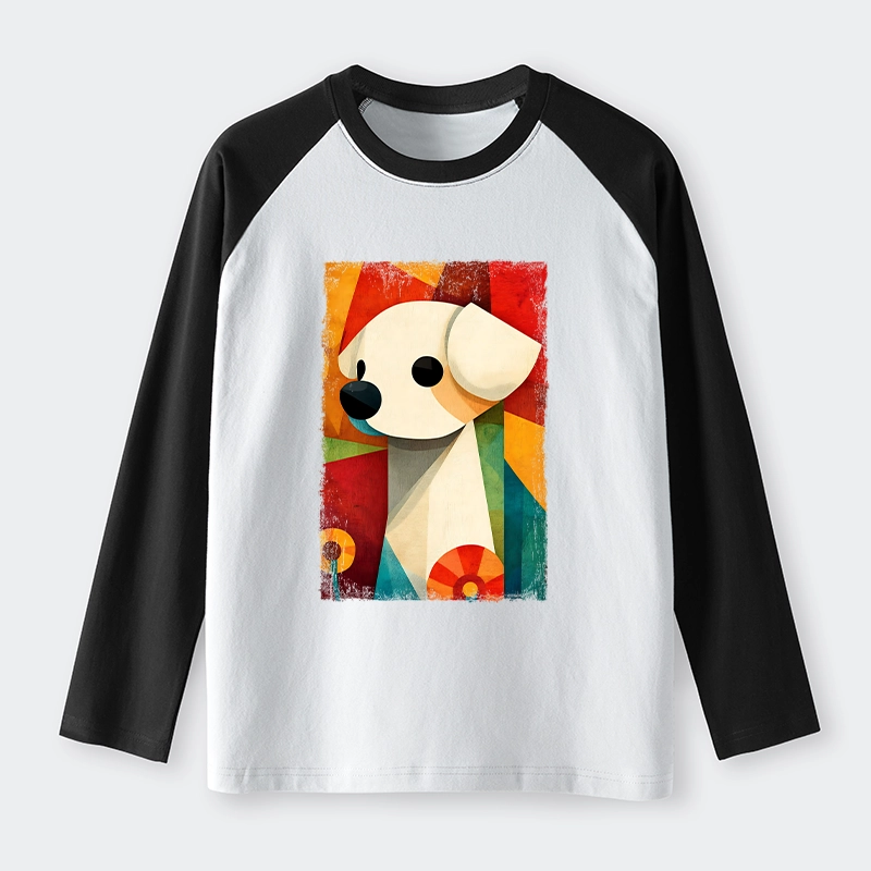 Tokyo-Tiger Retro Abstract Color Block Puppy Art Raglan Long Sleeve T-shirt