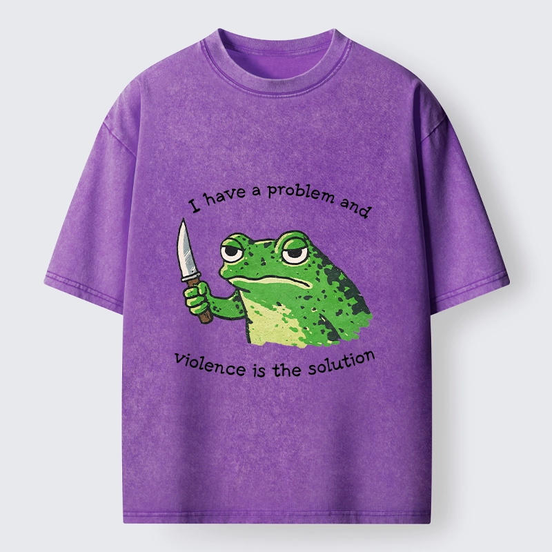 Tokyo-Tiger Funny Meme Knife Frog Washed T-Shirt