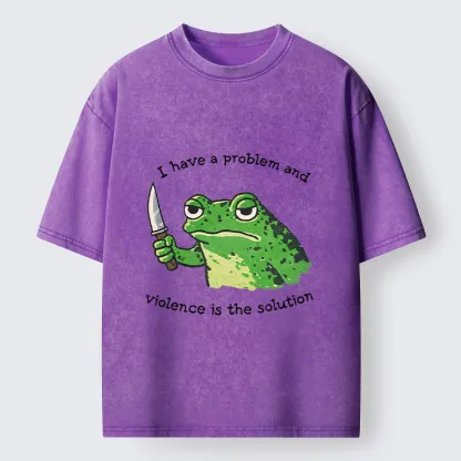 Tokyo-Tiger Funny Meme Knife Frog Washed T-Shirt