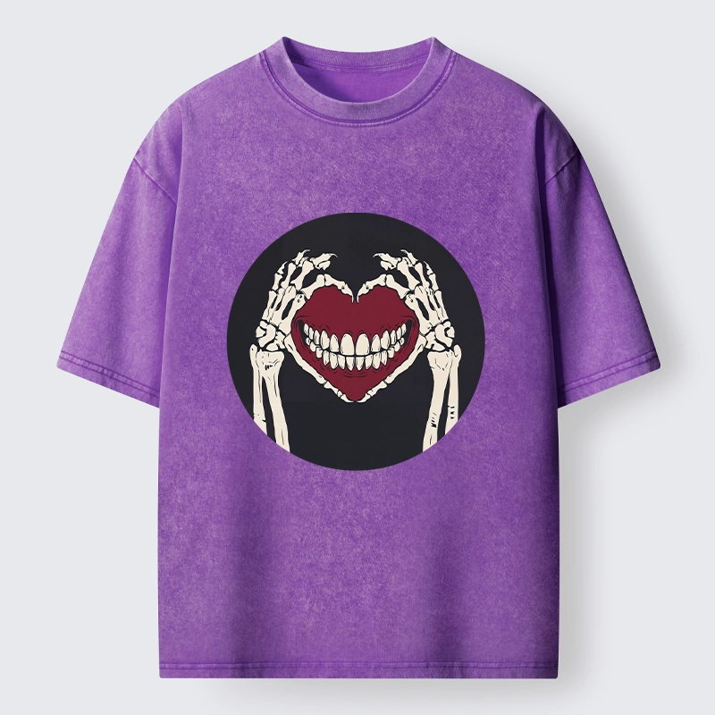 Tokyo-Tiger Skull Hand Love Sign Washed T-Shirt