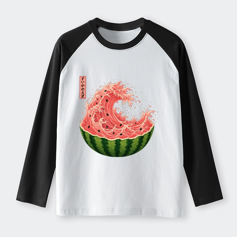Tokyo-Tiger Watermelon Wave Summer Ukiyo Art Raglan Long Sleeve T-shirt