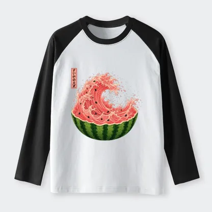 Tokyo-Tiger Watermelon Wave Summer Ukiyo Art Raglan Long Sleeve T-shirt