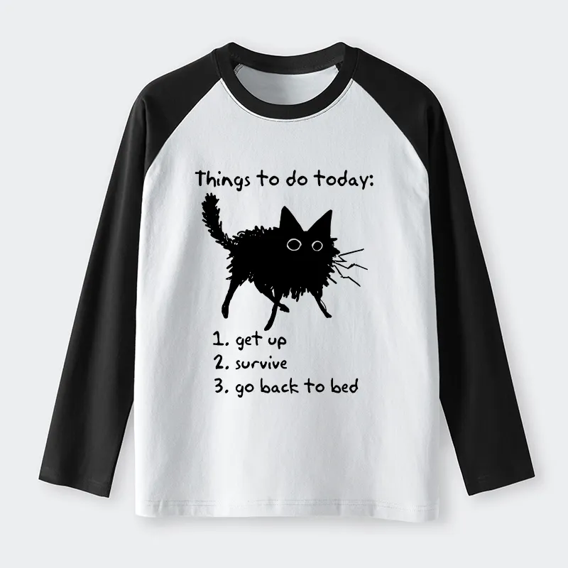 Tokyo-Tiger Lazy Cat Survive Day Funny Meme Raglan Long Sleeve T-shirt Sale