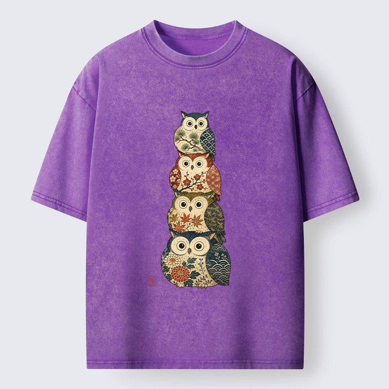 Tokyo-Tiger Stacked Floral Owls Washed T-Shirt