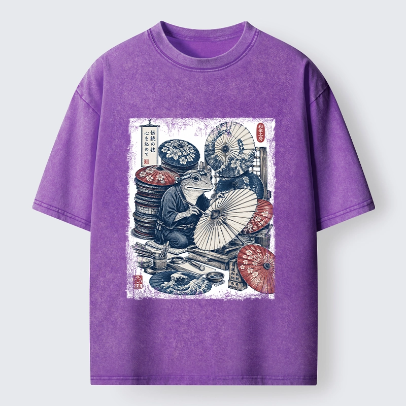 Tokyo-Tiger Umbrella Maker Frog Washed T-Shirt