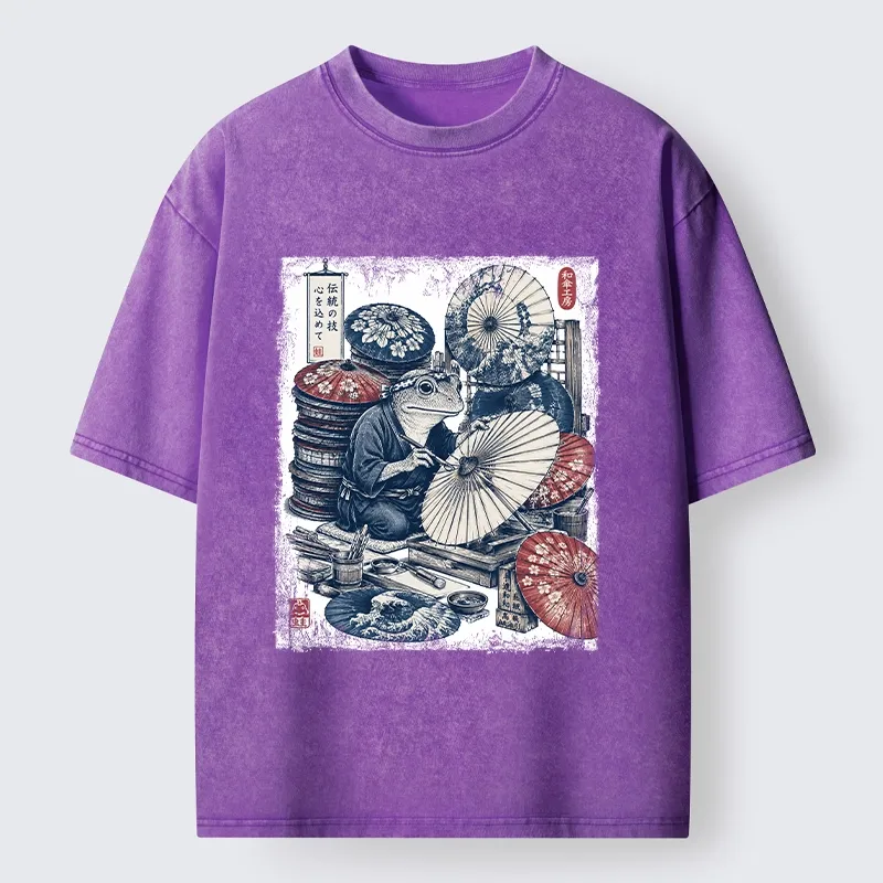 Tokyo-Tiger Umbrella Maker Frog Washed T-Shirt