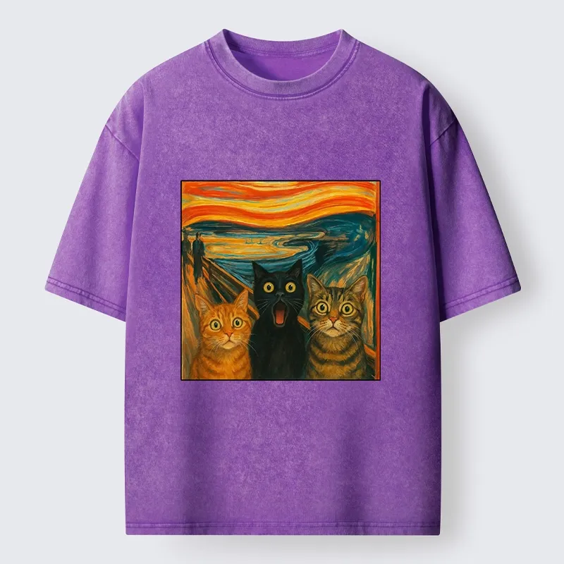 Tokyo-Tiger Funny Meme Scream Cats Washed T-Shirt