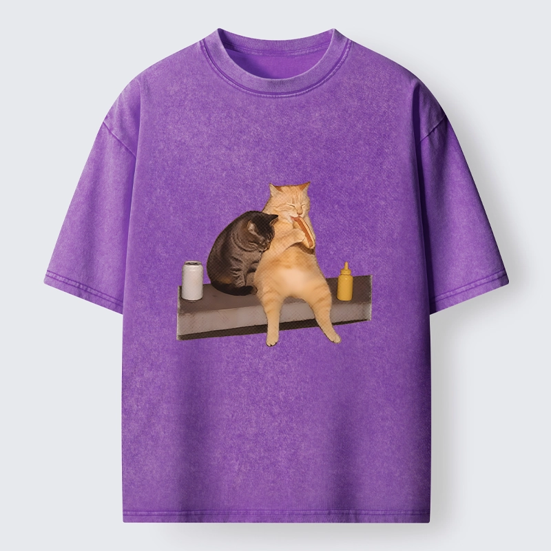 Tokyo-Tiger Hot Dog Snack Cats Washed T-Shirt