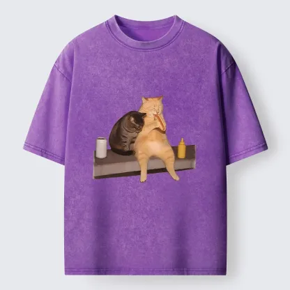 Tokyo-Tiger Hot Dog Snack Cats Washed T-Shirt
