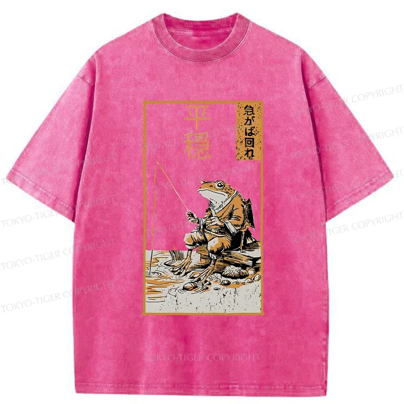 Tokyo-Tiger Frog Fishing Funny Washed T-Shirt