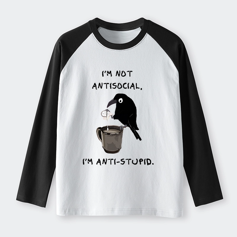 Tokyo-Tiger Cool Crow Sips Calm Coffee Alone Raglan Long Sleeve T-shirt