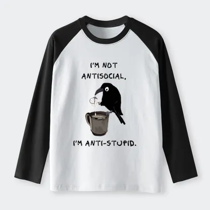 Tokyo-Tiger Cool Crow Sips Calm Coffee Alone Raglan Long Sleeve T-shirt