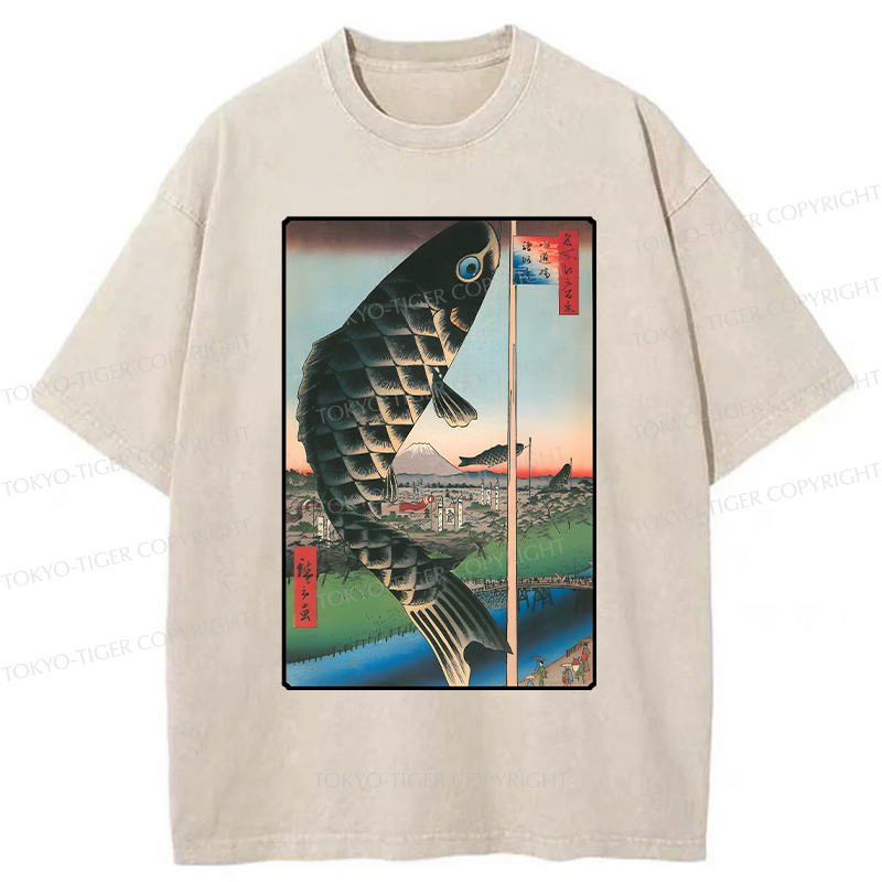 Tokyo-Tiger Japanese Carp Streamer Washed T-Shirt