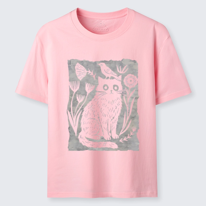 Tokyo-Tiger Folk Paper Cut Cat Bird Floral Art Classic T-Shirt