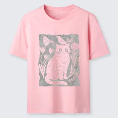 Tokyo-Tiger Folk Paper Cut Cat Bird Floral Art Classic T-Shirt