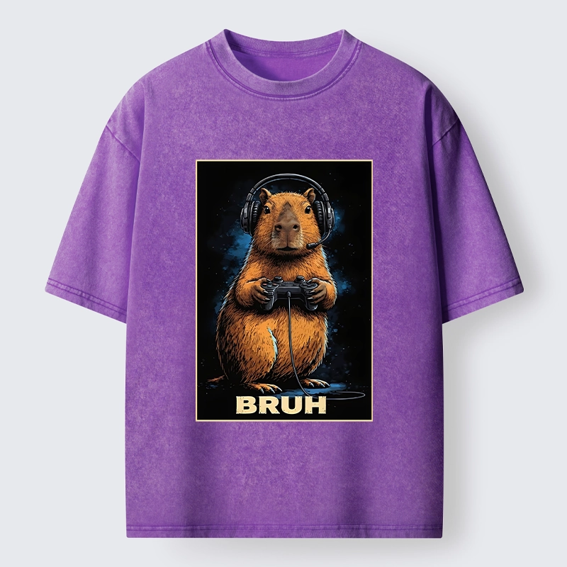 Tokyo-Tiger Gamer Capybara Meme Washed T-Shirt