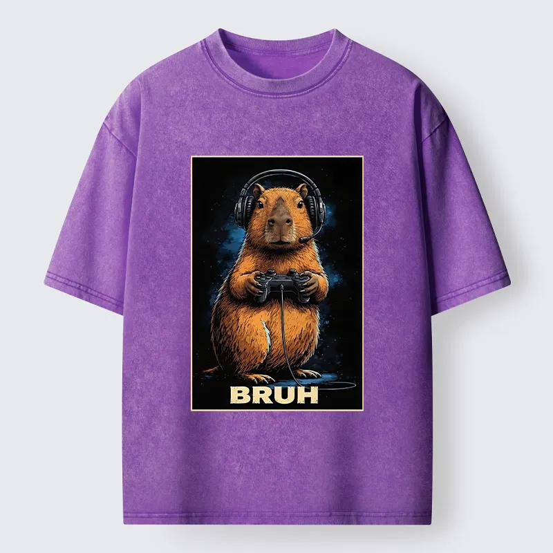 Tokyo-Tiger Gamer Capybara Meme Washed T-Shirt