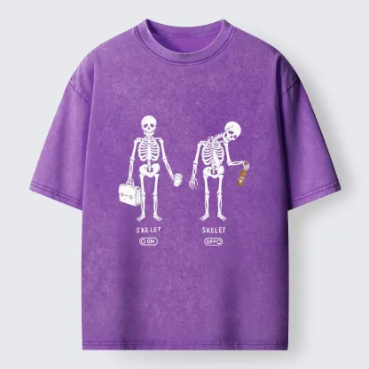 Tokyo-Tiger On Off Skull Daily Print Washed T-Shirt