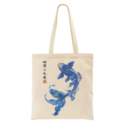 Tokyo-Tiger Lucky Blue Koi Fish Art Tote Bag