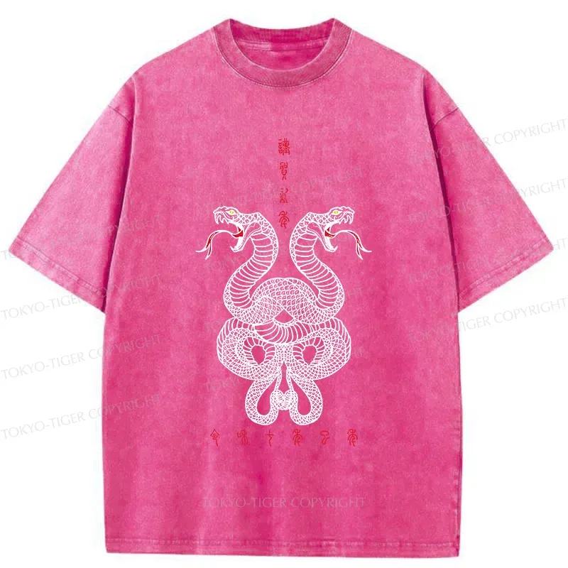 Tokyo-Tiger Double Snakes Encircling Washed T-Shirt