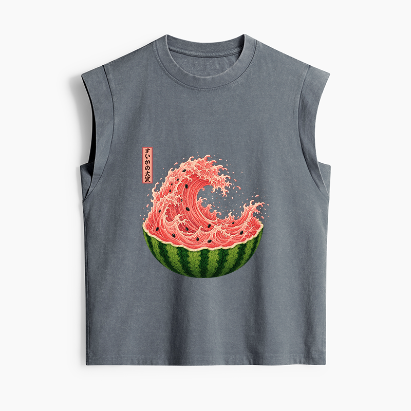 Tokyo-Tiger Watermelon Wave Summer Ukiyo Art Women's Washed Tank Tops