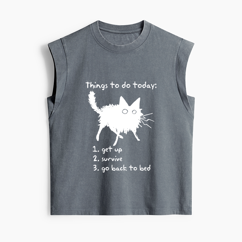 Tokyo-Tiger Lazy Cat Survive Day Funny Meme Women's Washed Tank Tops