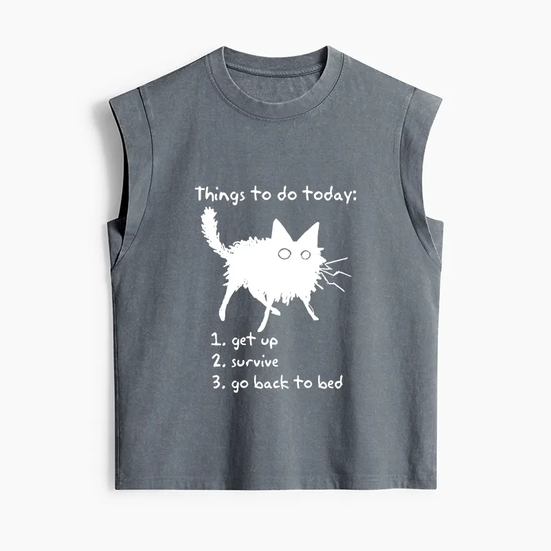 Tokyo-Tiger Lazy Cat Survive Day Funny Meme Women's Washed Tank Tops Sale
