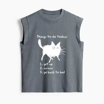 Tokyo-Tiger Lazy Cat Survive Day Funny Meme Women's Washed Tank Tops