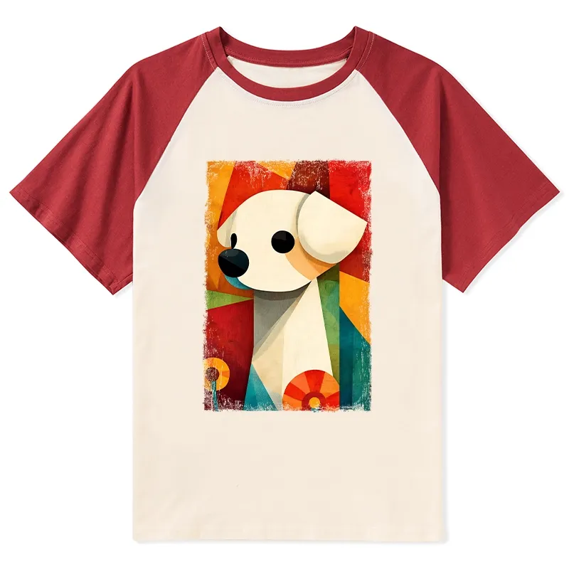 Tokyo-Tiger Retro Abstract Color Block Puppy Art Raglan T-shirt