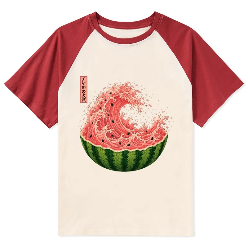 Tokyo-Tiger Watermelon Wave Summer Ukiyo Art Raglan T-shirt