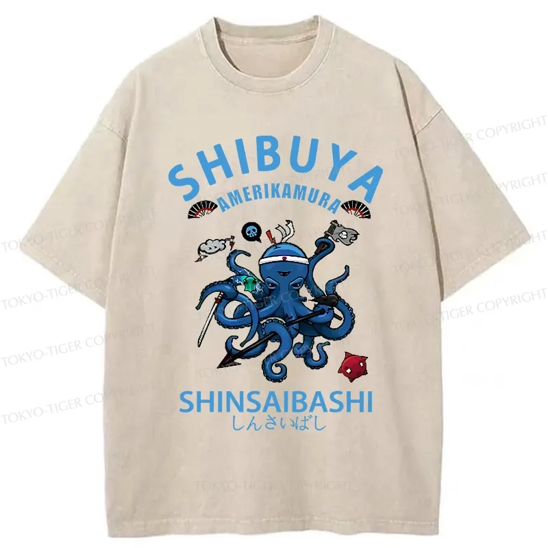 Tokyo-Tiger Shibuya Octopus Washed T-Shirt Sale