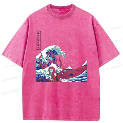 Tokyo-Tiger Octopus And Waves Washed T-Shirt