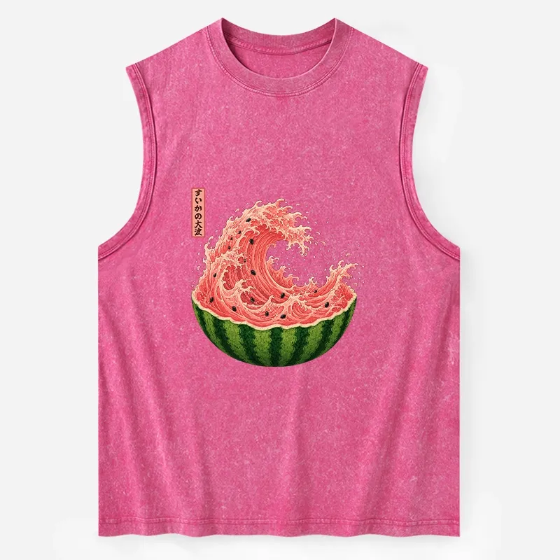 Tokyo-Tiger Watermelon Wave Summer Ukiyo Art Washed Tank