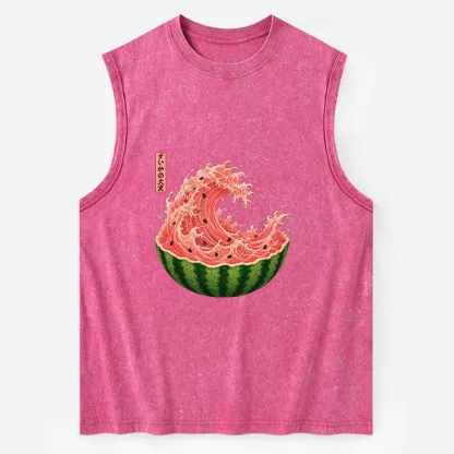 Tokyo-Tiger Watermelon Wave Summer Ukiyo Art Washed Tank