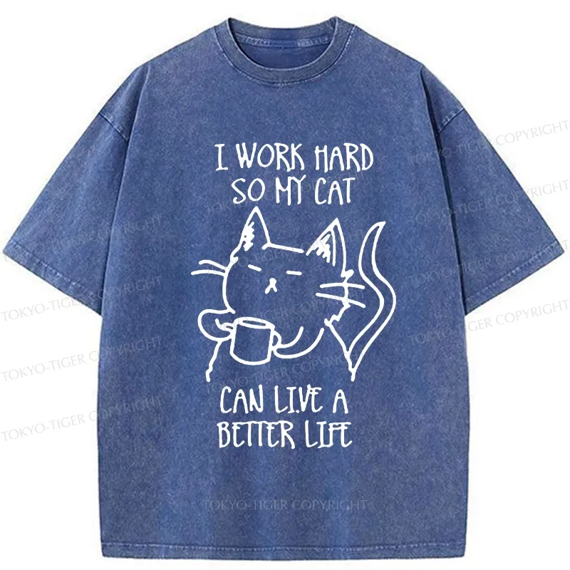 Tokyo-Tiger Working Hard For Cat Washed T-Shirt