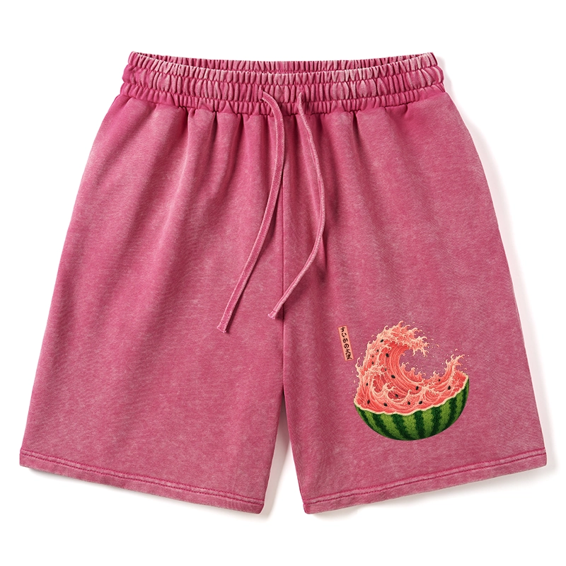 Tokyo-Tiger Watermelon Wave Summer Ukiyo Art Washed Shorts