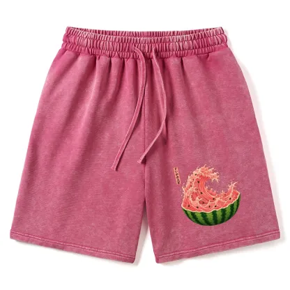 Tokyo-Tiger Watermelon Wave Summer Ukiyo Art Washed Shorts
