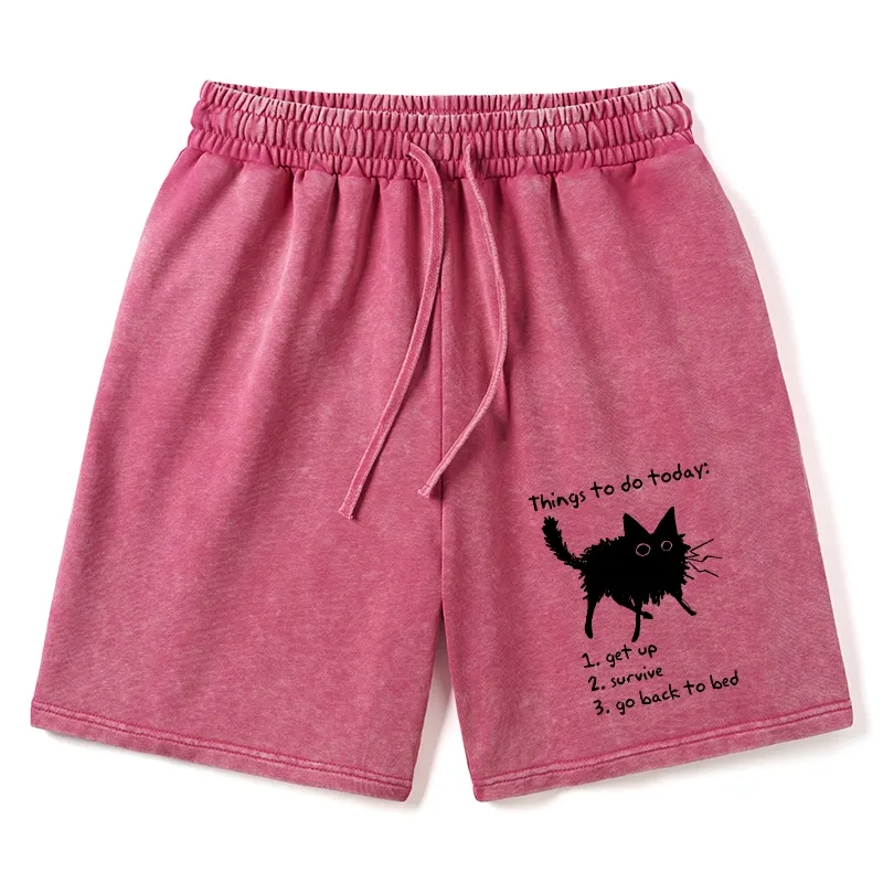 Tokyo-Tiger Lazy Cat Survive Day Funny Meme Washed Shorts