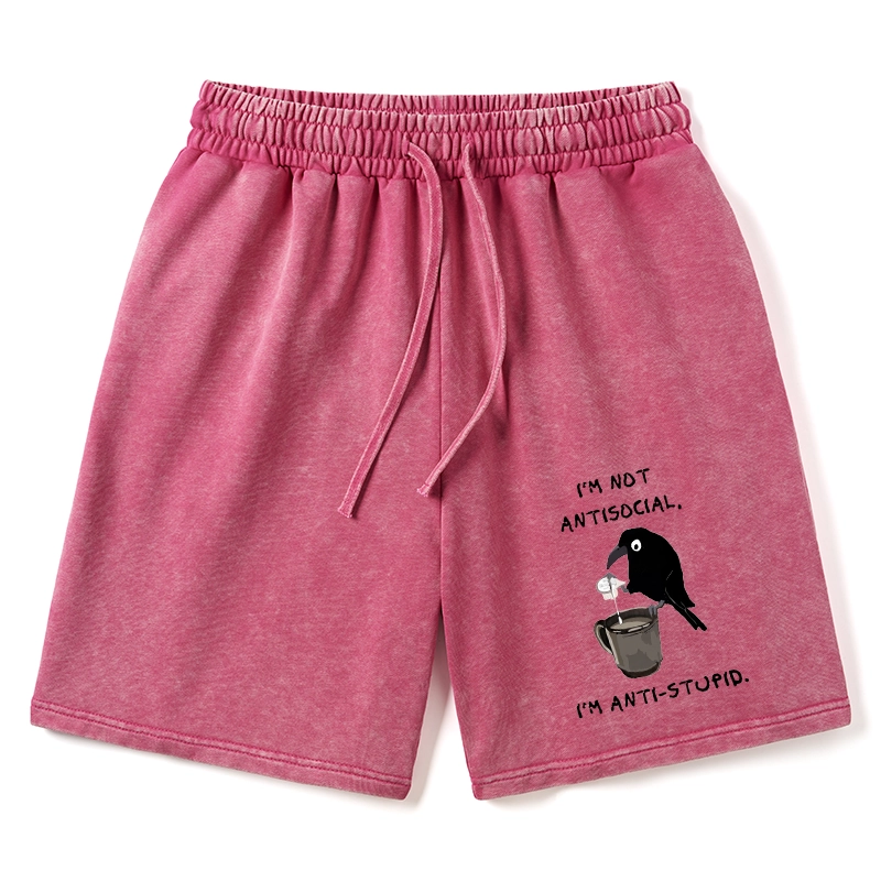 Tokyo-Tiger Cool Crow Sips Calm Coffee Alone Washed Shorts