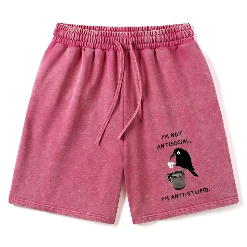 Tokyo-Tiger Cool Crow Sips Calm Coffee Alone Washed Shorts